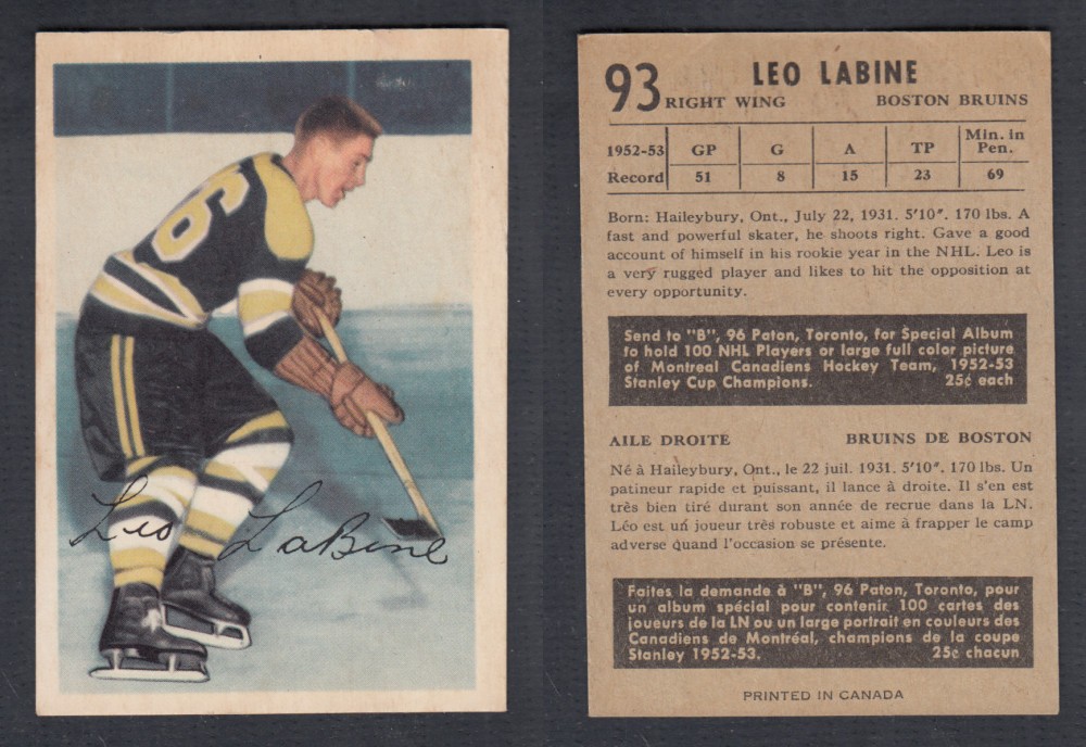 1953-54 PARKHURST HOCKEY CARD #93 L. LABINE photo 1953-54 PARKHURST HOCKEY CARD #93 L. LABINE photo