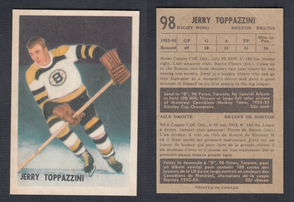 1953-54 PARKHURST HOCKEY CARD #98 J. TOPPAZZINI photo 1953-54 PARKHURST HOCKEY CARD #98 J. TOPPAZZINI photo