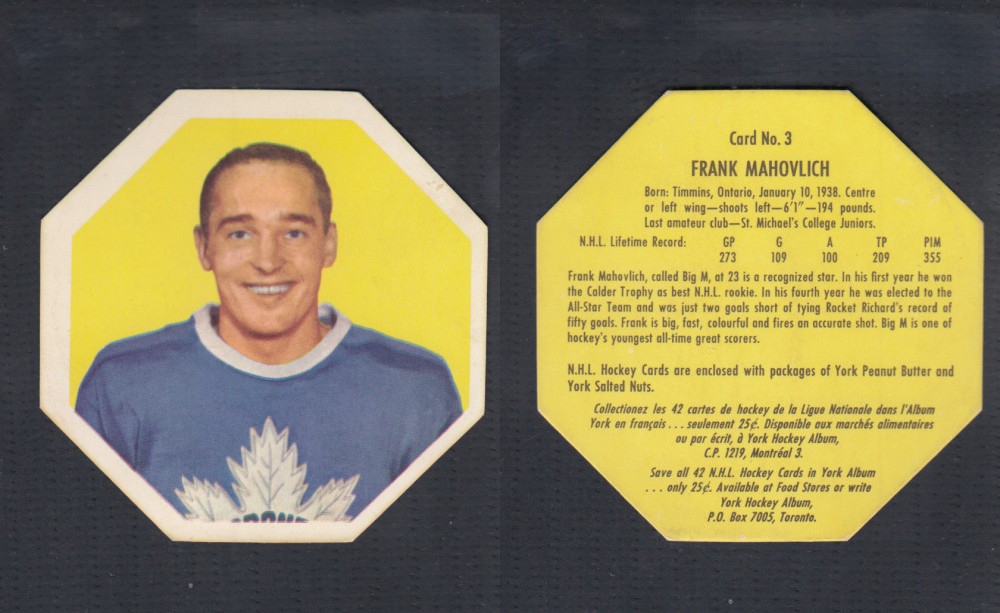 1961-62 YORK HOCKEY CARD #3 F. MAHOVLICH photo 1961-62 YORK HOCKEY CARD #3 F. MAHOVLICH photo