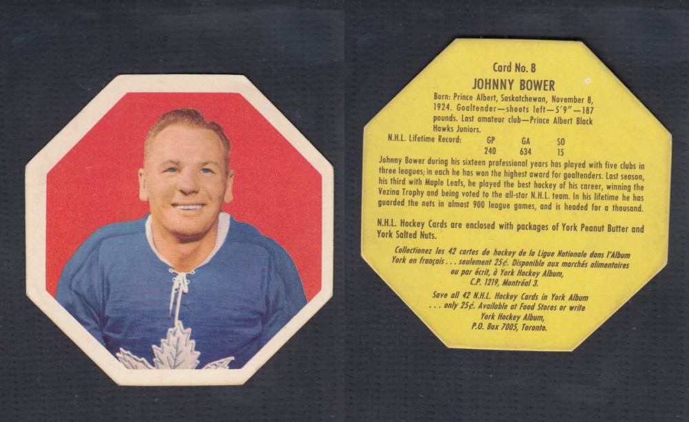 1961-62 YORK HOCKEY CARD #8 J. BOWER photo 1961-62 YORK HOCKEY CARD #8 J. BOWER photo