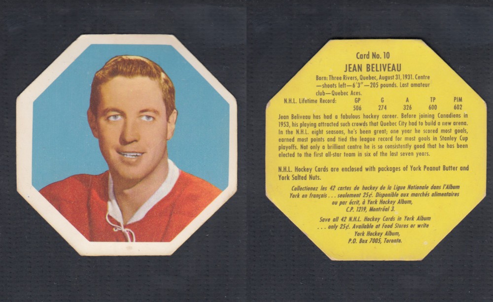 1961-62 YORK HOCKEY CARD #10 J. BELIVEAU photo 1961-62 YORK HOCKEY CARD #10 J. BELIVEAU photo