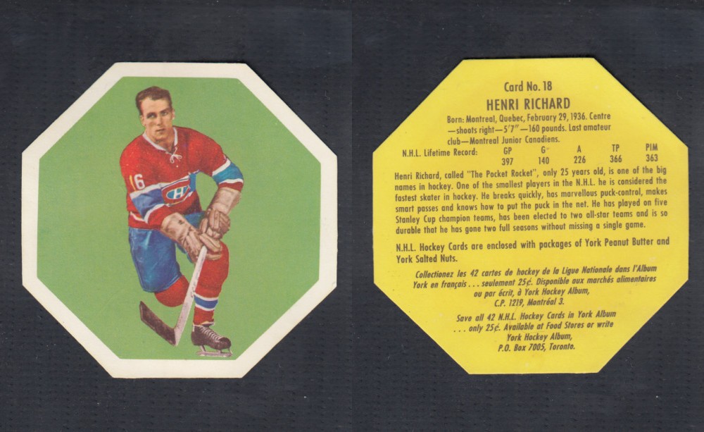 1961-62 YORK HOCKEY CARD #18 H. RICHARD photo 1961-62 YORK HOCKEY CARD #18 H. RICHARD photo