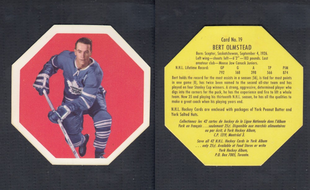 1961-62 YORK HOCKEY CARD #19 B. OLMSTEAD photo 1961-62 YORK HOCKEY CARD #19 B. OLMSTEAD photo