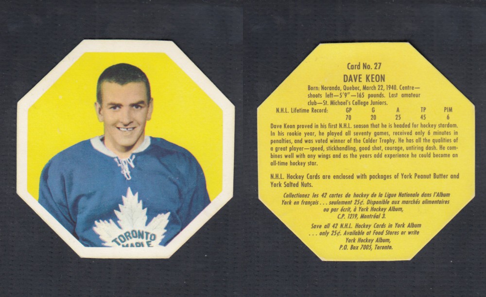 1961-62 YORK HOCKEY CARD #27 D. KEON photo 1961-62 YORK HOCKEY CARD #27 D. KEON photo