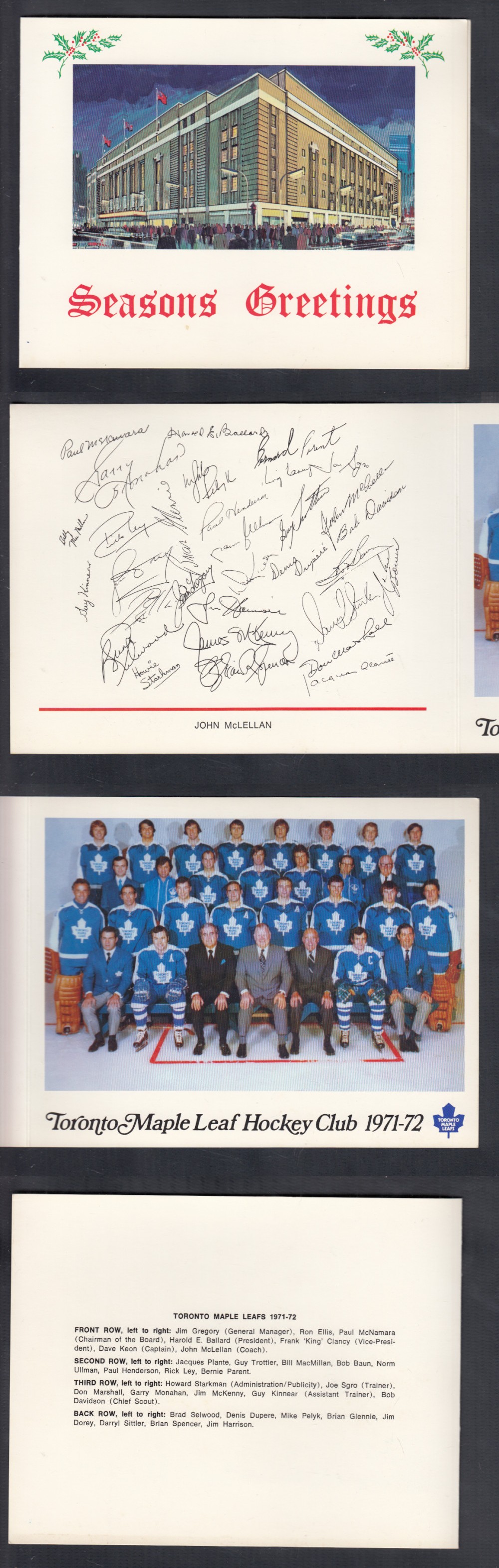 1971-72 TORONTO MAPLE LEAFS CHRISTMAS TEAM CARD photo