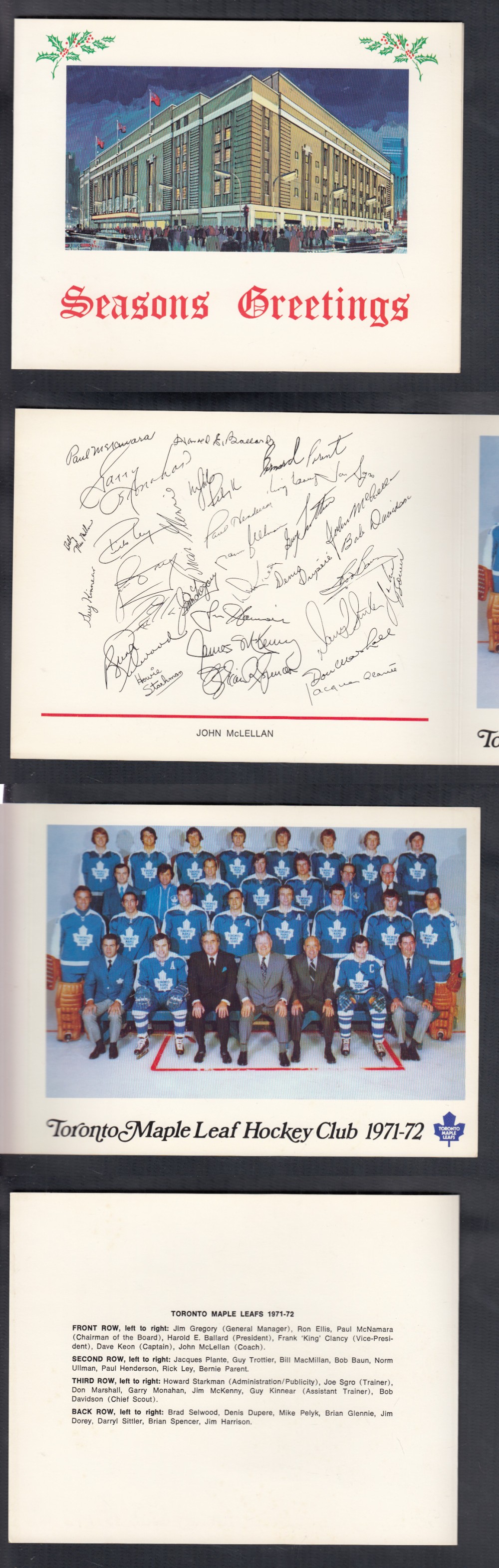 1971-72 TORONTO MAPLE LEAFS CHRISTMAS TEAM CARD photo