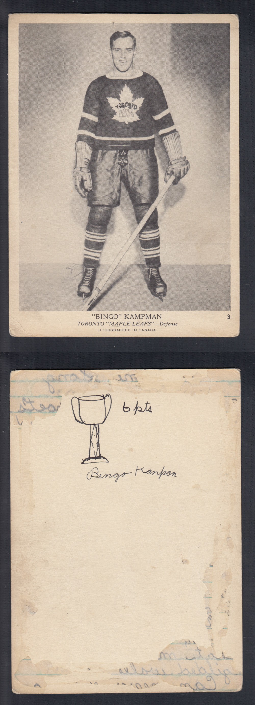 1939-40 O-PEE-CHEE HOCKEY CARD #3 B. KAMPMAN photo 1939-40 O-PEE-CHEE HOCKEY CARD #3 B. KAMPMAN photo