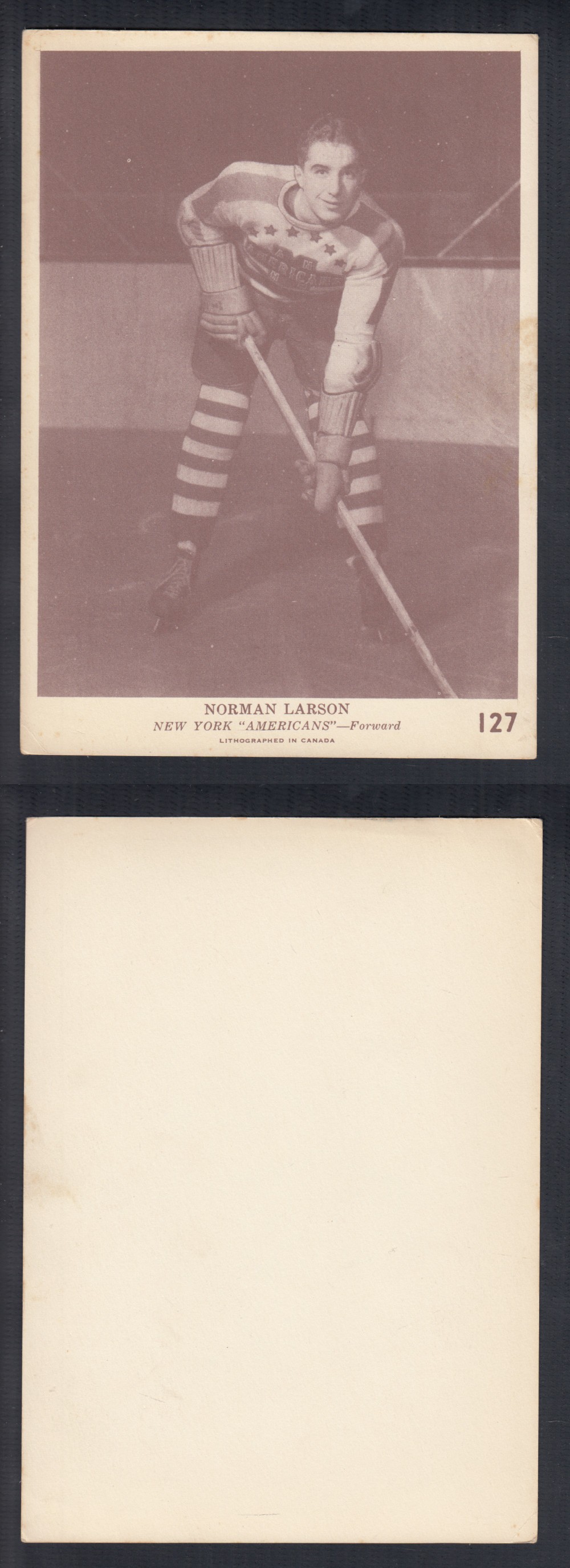 1940-41 O-PEE-CHEE HOCKEY CARD #127 N. LARSON photo 1940-41 O-PEE-CHEE HOCKEY CARD #127 N. LARSON photo