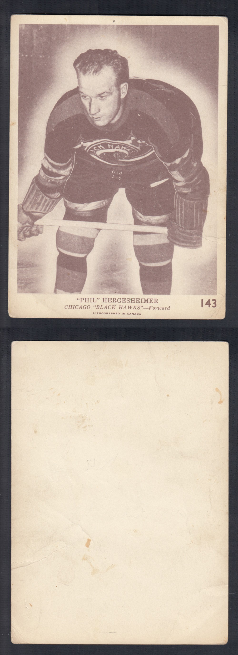 1940-41 O-PEE-CHEE HOCKEY CARD #143 P. HERGESHEIMER photo 1940-41 O-PEE-CHEE HOCKEY CARD #143 P. HERGESHEIMER photo