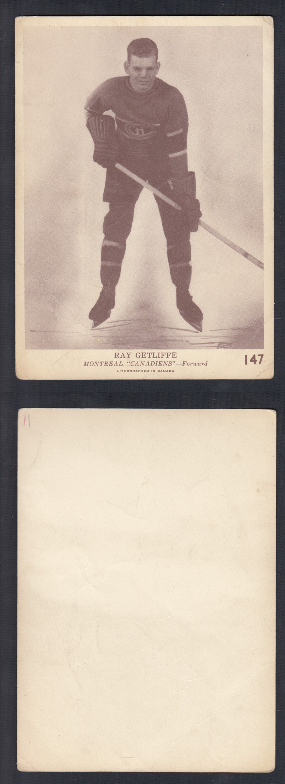 1940-41 O-PEE-CHEE HOCKEY CARD #147 R. GETLIFFE photo 1940-41 O-PEE-CHEE HOCKEY CARD #147 R. GETLIFFE photo