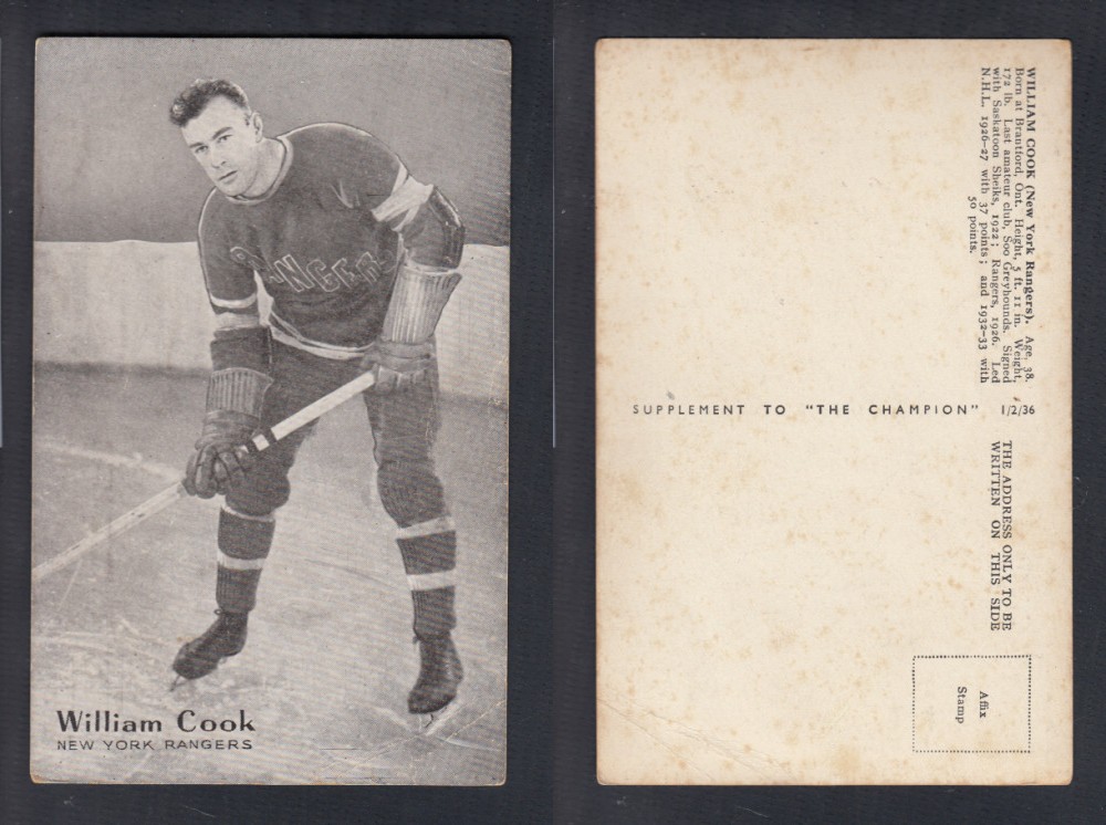1935-36 AMALGAMATED PRESS HOCKEY CARD W. COOK photo 1935-36 AMALGAMATED PRESS HOCKEY CARD W. COOK photo