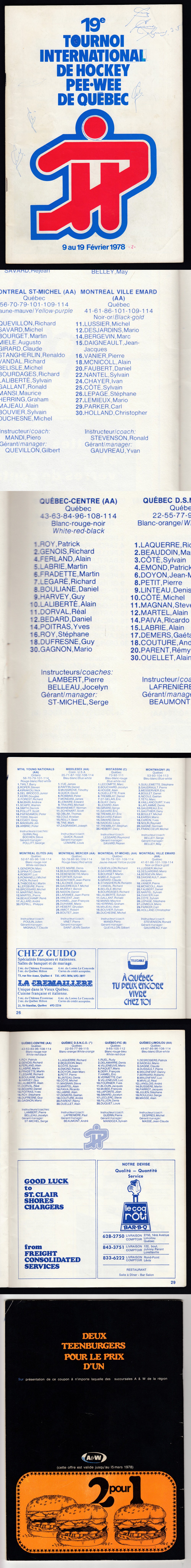 1978 QUEBEC PEE WEE INTERNATIONAL CHAMPIONSHIP PROGRAM INCLUDES P. ROY & M. LEMIEUX photo 1978 QUEBEC PEE WEE INTERNATIONAL CHAMPIONSHIP PROGRAM INCLUDES P. ROY & M. LEMIEUX photo