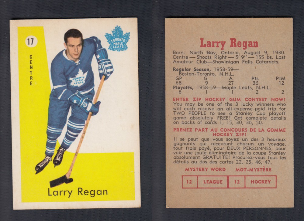 1959-60 PARKHURST HOCKEY CARD #17 L. REGAN photo