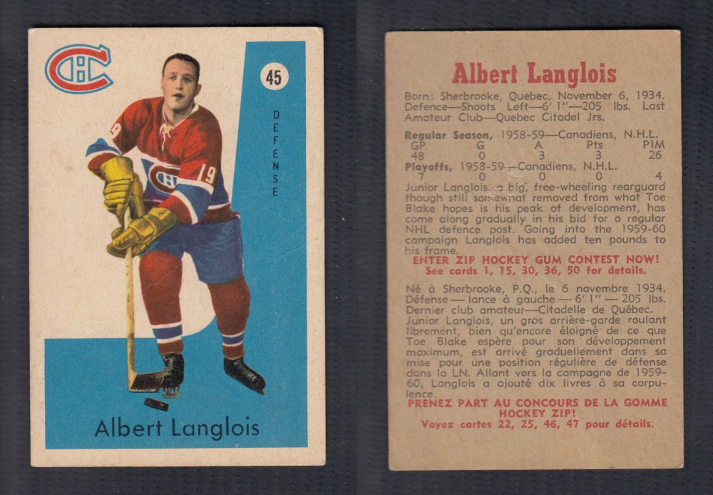 1959-60 PARKHURST HOCKEY CARD #45 A. LANGLOIS photo 1959-60 PARKHURST HOCKEY CARD #45 A. LANGLOIS photo