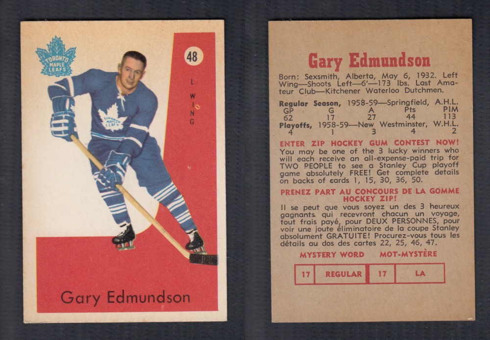 1959-60 PARKHURST HOCKEY CARD #48 G. EDMUNDSON photo 1959-60 PARKHURST HOCKEY CARD #48 G. EDMUNDSON photo