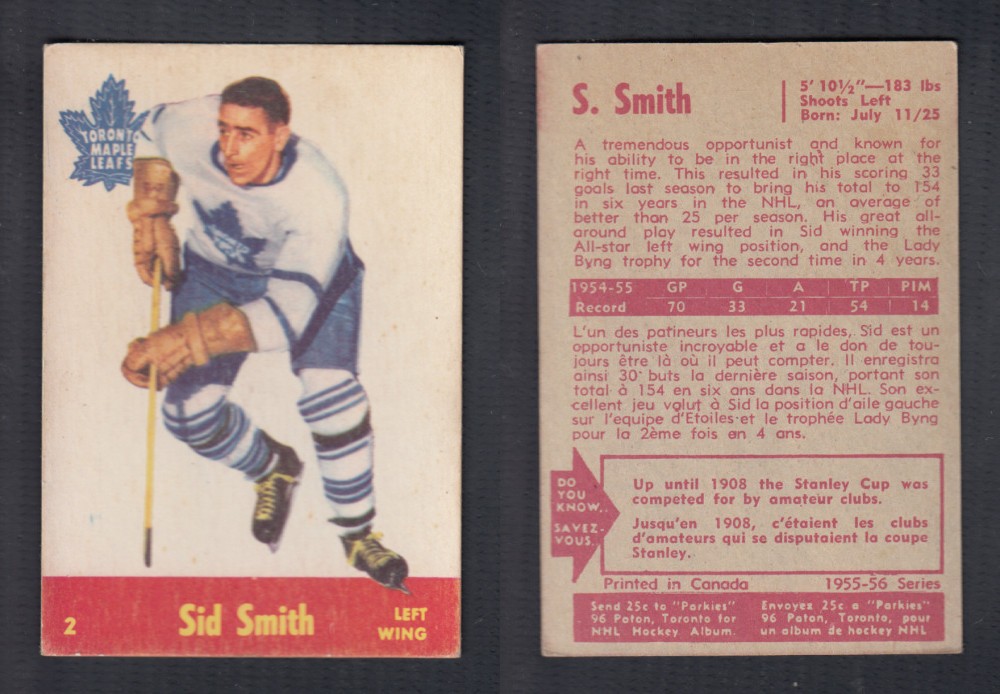 1955-56 PARKHURST HOCKEY CARD #2 S. SMITH photo 1955-56 PARKHURST HOCKEY CARD #2 S. SMITH photo