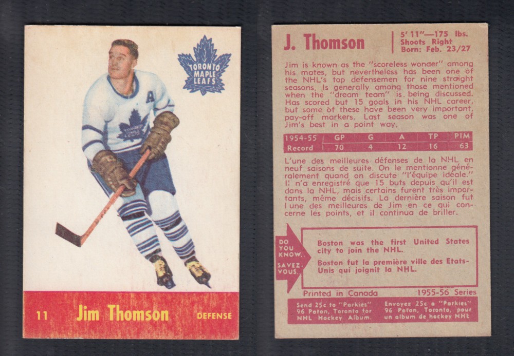 1955-56 PARKHURST HOCKEY CARD #11 J. THOMSON photo 1955-56 PARKHURST HOCKEY CARD #11 J. THOMSON photo
