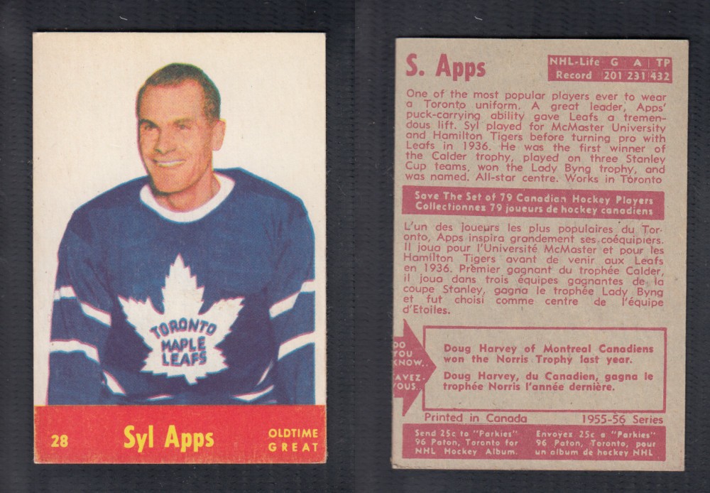 1955-56 PARKHURST HOCKEY CARD #28 S. APPS photo 1955-56 PARKHURST HOCKEY CARD #28 S. APPS photo