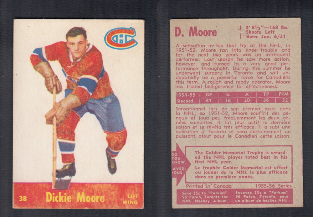 1955-56 PARKHURST HOCKEY CARD #38 D. MOORE photo 1955-56 PARKHURST HOCKEY CARD #38 D. MOORE photo