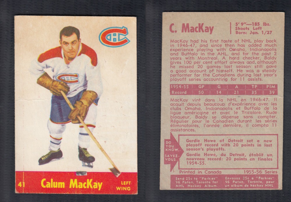 1955-56 PARKHURST HOCKEY CARD #41 C. MACKAY photo 1955-56 PARKHURST HOCKEY CARD #41 C. MACKAY photo
