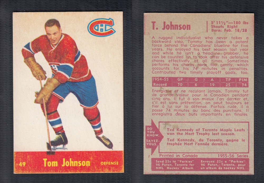1955-56 PARKHURST HOCKEY CARD #49 T. JOHNSON photo 1955-56 PARKHURST HOCKEY CARD #49 T. JOHNSON photo