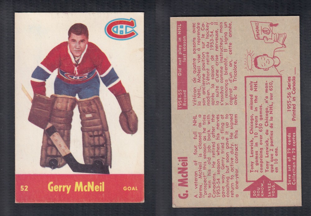 1955-56 PARKHURST HOCKEY CARD #52 G. MCNEIL photo 1955-56 PARKHURST HOCKEY CARD #52 G. MCNEIL photo