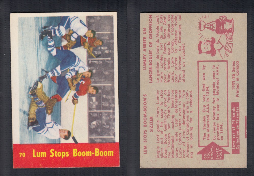 1955-56 PARKHURST HOCKEY CARD #70 LUM STOPS BOOM-BOOM photo 1955-56 PARKHURST HOCKEY CARD #70 LUM STOPS BOOM-BOOM photo