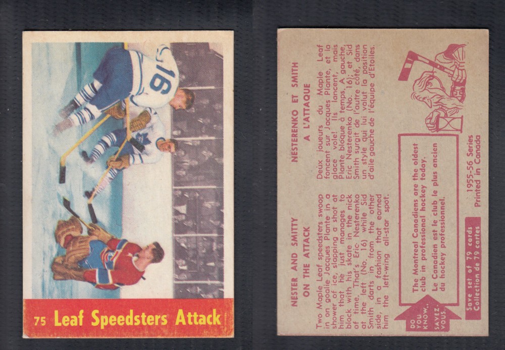 1955-56 PARKHURST HOCKEY CARD #75 LEAF SPEEDSTERS ATTACK photo 1955-56 PARKHURST HOCKEY CARD #75 LEAF SPEEDSTERS ATTACK photo