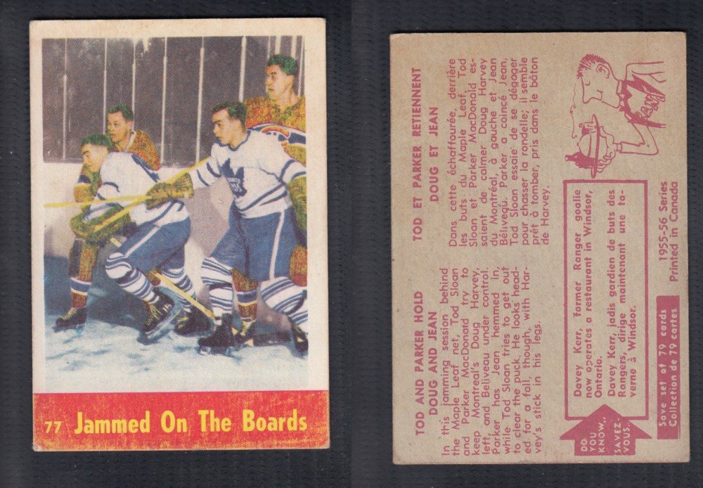 1955-56 PARKHURST HOCKEY CARD #77 JAMMED ON THE BOARDS photo 1955-56 PARKHURST HOCKEY CARD #77 JAMMED ON THE BOARDS photo