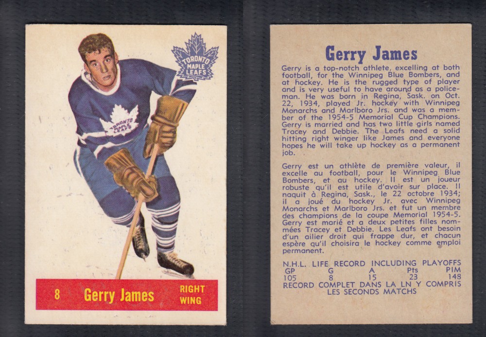 1957-58 PARKHURST HOCKEY CARD #8 G. JAMES photo 1957-58 PARKHURST HOCKEY CARD #8 G. JAMES photo