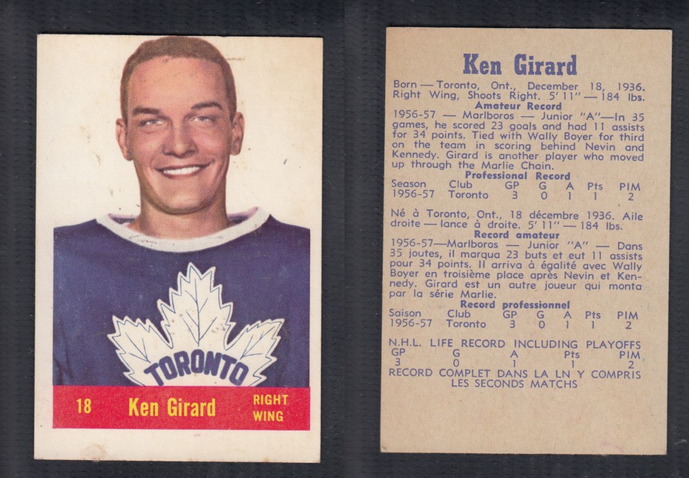 1957-58 PARKHURST HOCKEY CARD #18 K. GIRARD photo