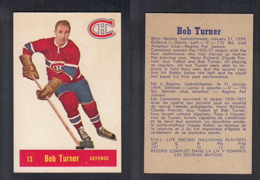 1957-58 PARKHURST HOCKEY CARD #13 B. TURNER photo 1957-58 PARKHURST HOCKEY CARD #13 B. TURNER photo