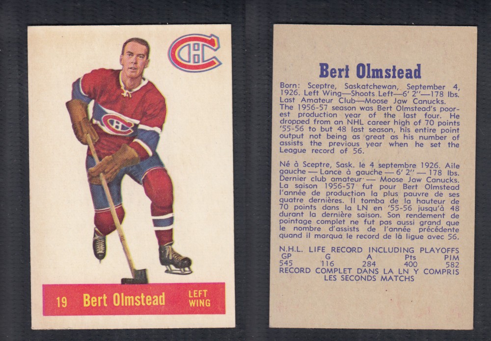 1957-58 PARKHURST HOCKEY CARD #19 B. OLMSTEAD photo 1957-58 PARKHURST HOCKEY CARD #19 B. OLMSTEAD photo