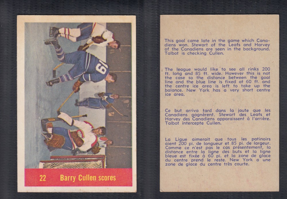 1957-58 PARKHURST HOCKEY CARD #22 BARRY CULLEN SCORES photo 1957-58 PARKHURST HOCKEY CARD #22 BARRY CULLEN SCORES photo