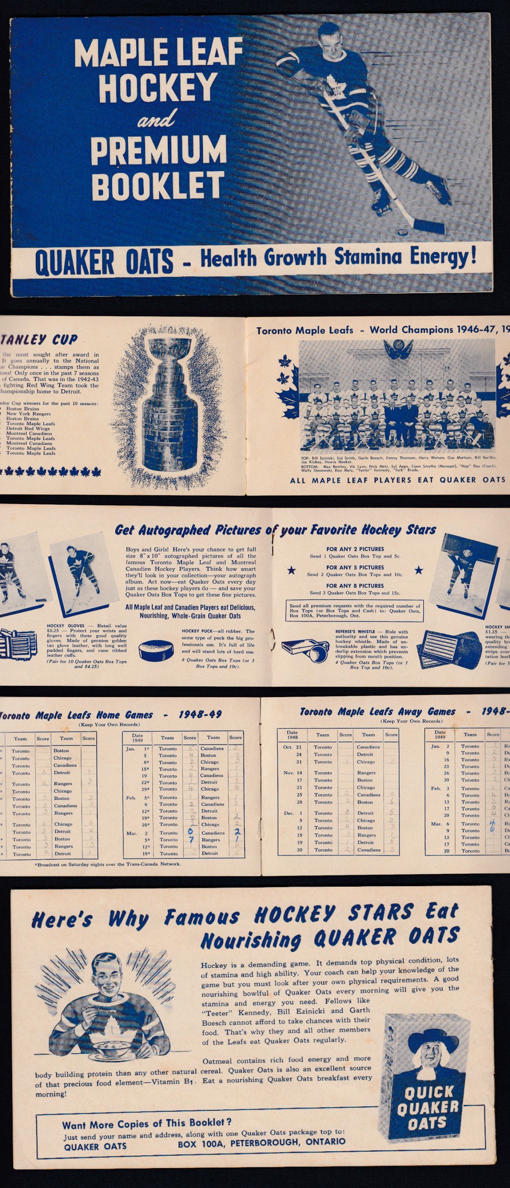 1949-54 QUAKER OATS TORONTO MAPLE LEAFS BOOKLET photo