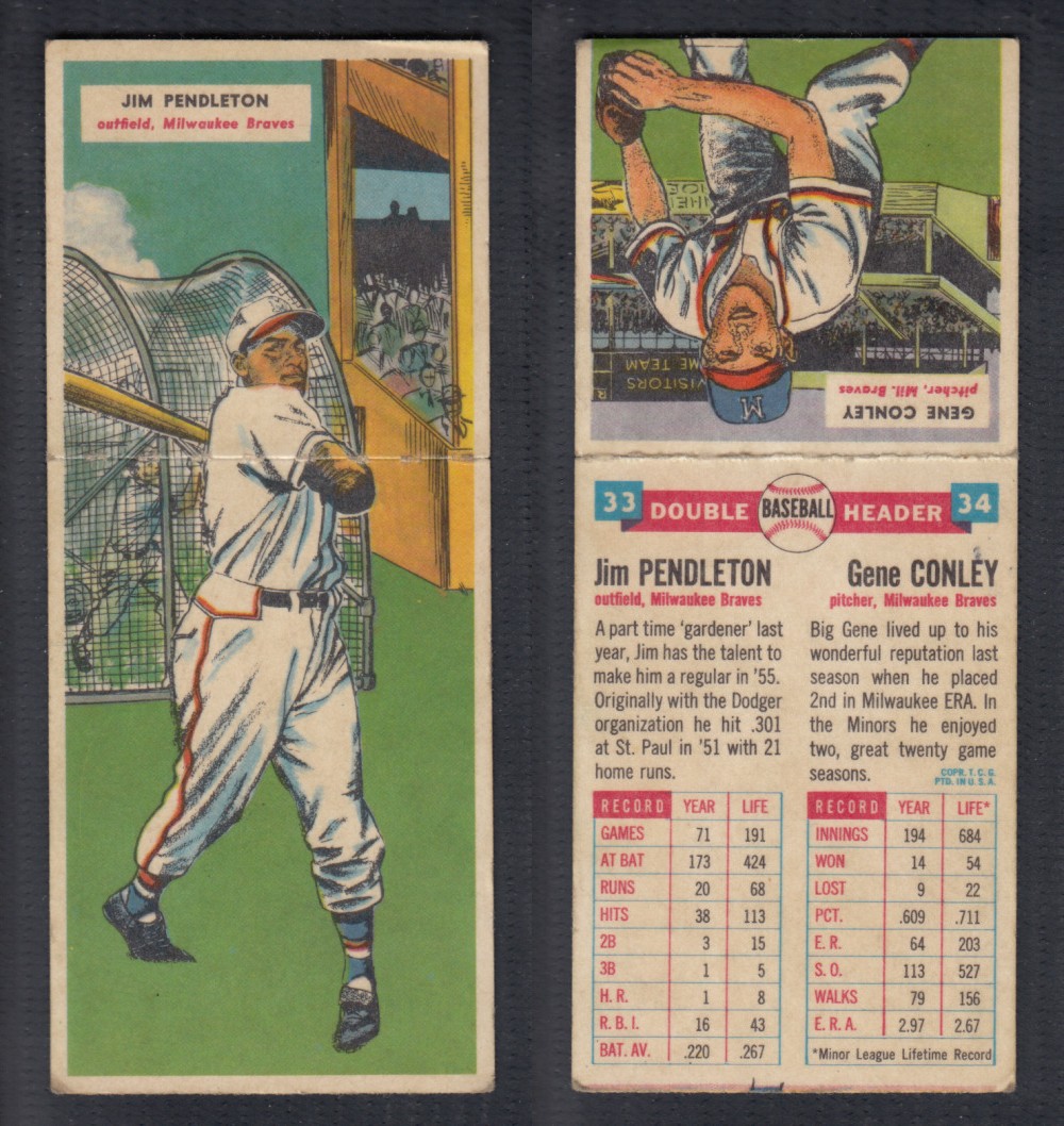1955 TOPPS DOUBLEHEADERS BASEBALL CARD #33-34 PENDLETON/CONLEY photo 1955 TOPPS DOUBLEHEADERS BASEBALL CARD #33-34 PENDLETON/CONLEY photo