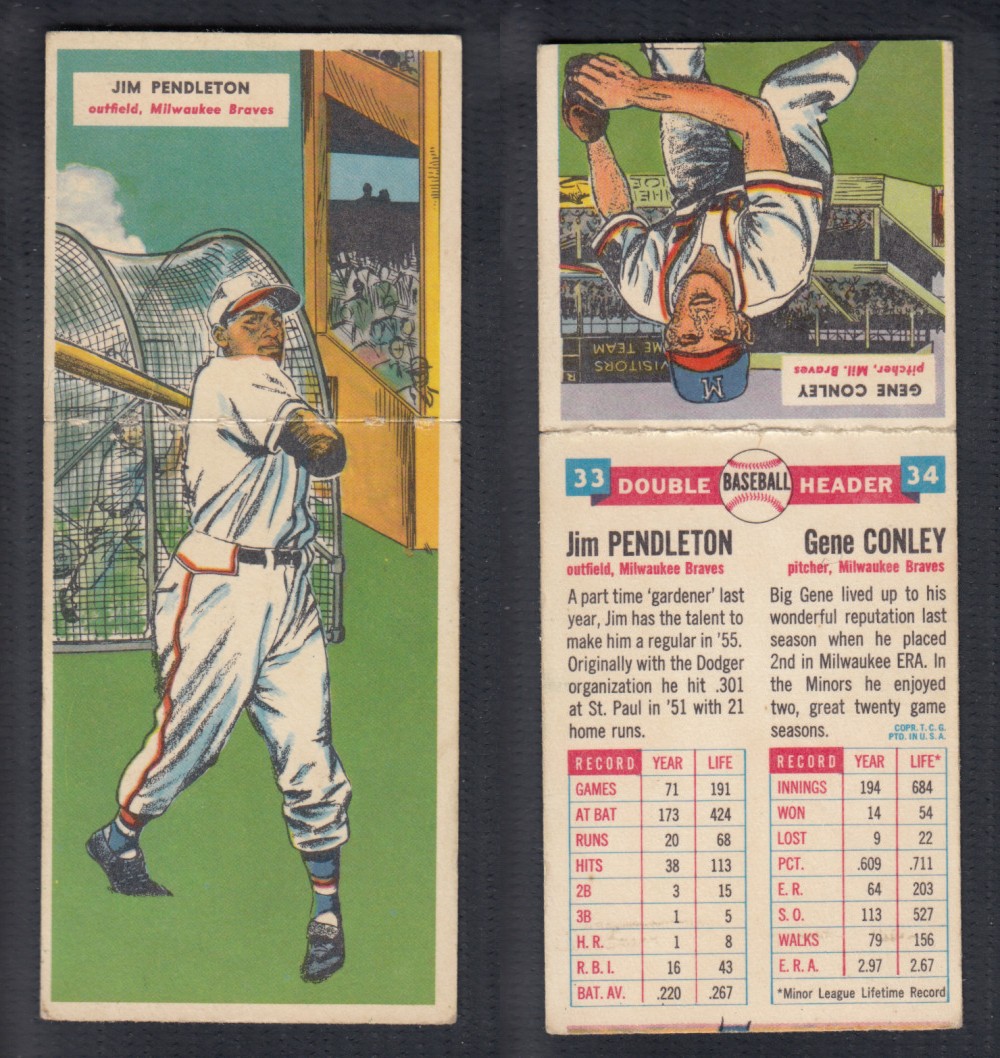 1955 TOPPS DOUBLEHEADERS BASEBALL CARD #33-34 PENDLETON/CONLEY photo 1955 TOPPS DOUBLEHEADERS BASEBALL CARD #33-34 PENDLETON/CONLEY photo