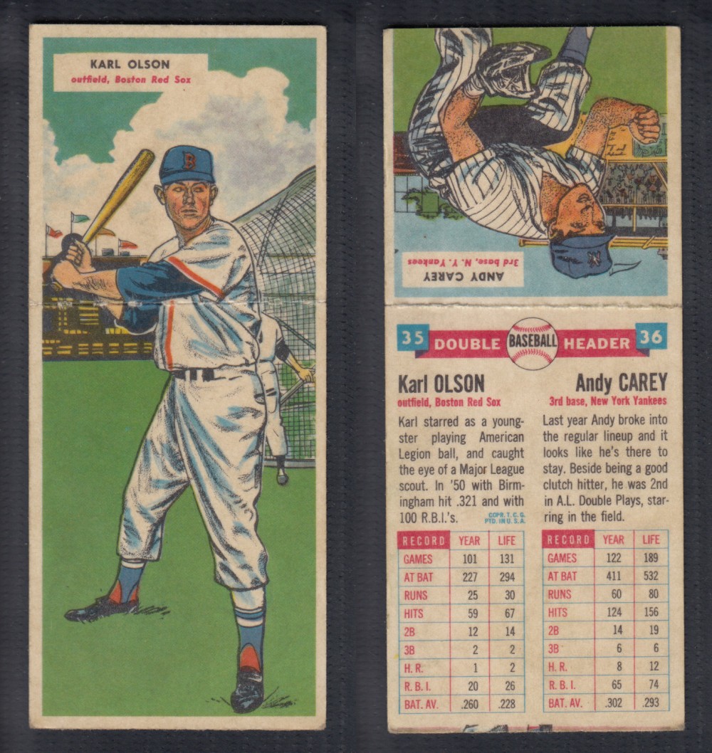 1955 TOPPS DOUBLEHEADERS BASEBALL CARD #35-36 OLSON/CAREY photo