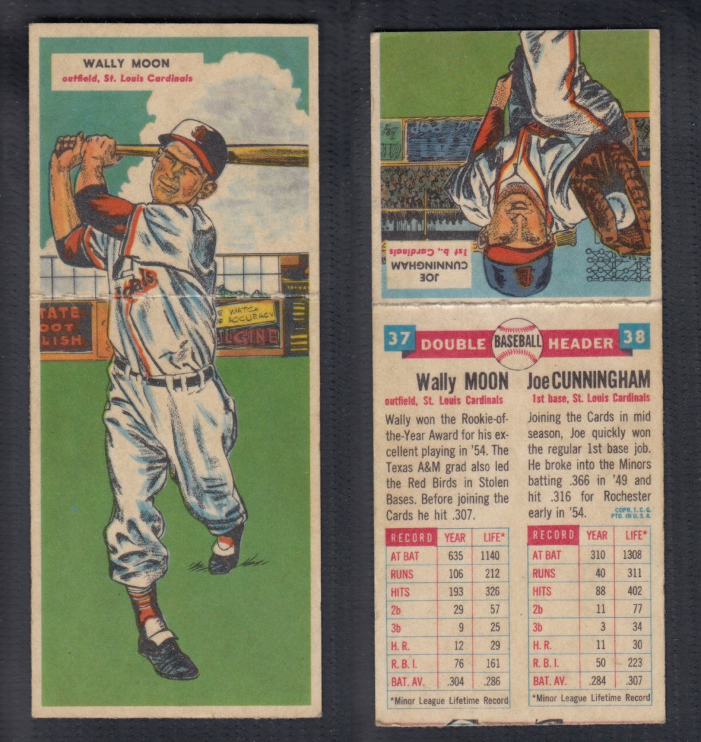 1955 TOPPS DOUBLEHEADERS BASEBALL CARD #37-38 MOON/CUNNINGHAM photo 1955 TOPPS DOUBLEHEADERS BASEBALL CARD #37-38 MOON/CUNNINGHAM photo