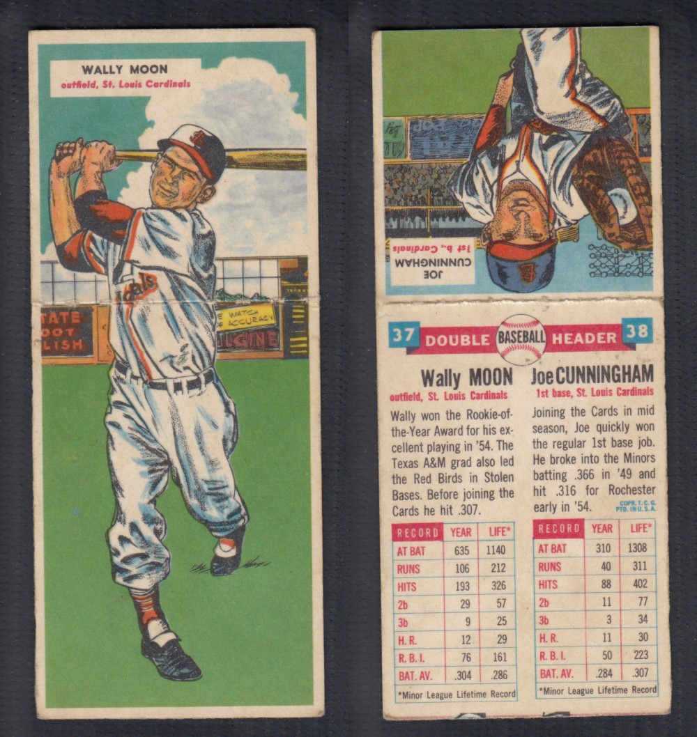 1955 TOPPS DOUBLEHEADERS BASEBALL CARD #37-38 MOON/CUNNINGHAM photo 1955 TOPPS DOUBLEHEADERS BASEBALL CARD #37-38 MOON/CUNNINGHAM photo
