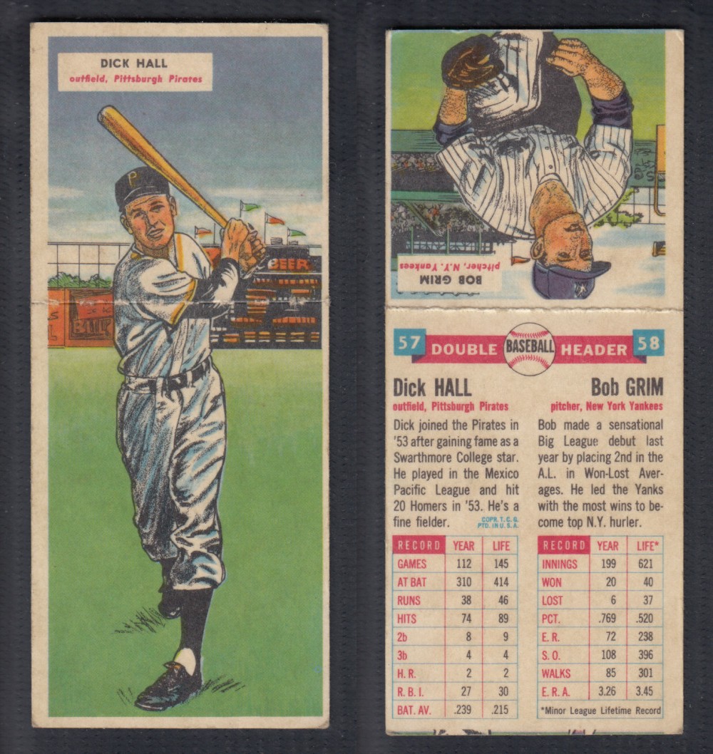 1955 TOPPS DOUBLEHEADERS BASEBALL CARD #57-58 HALL/GRIM photo 1955 TOPPS DOUBLEHEADERS BASEBALL CARD #57-58 HALL/GRIM photo