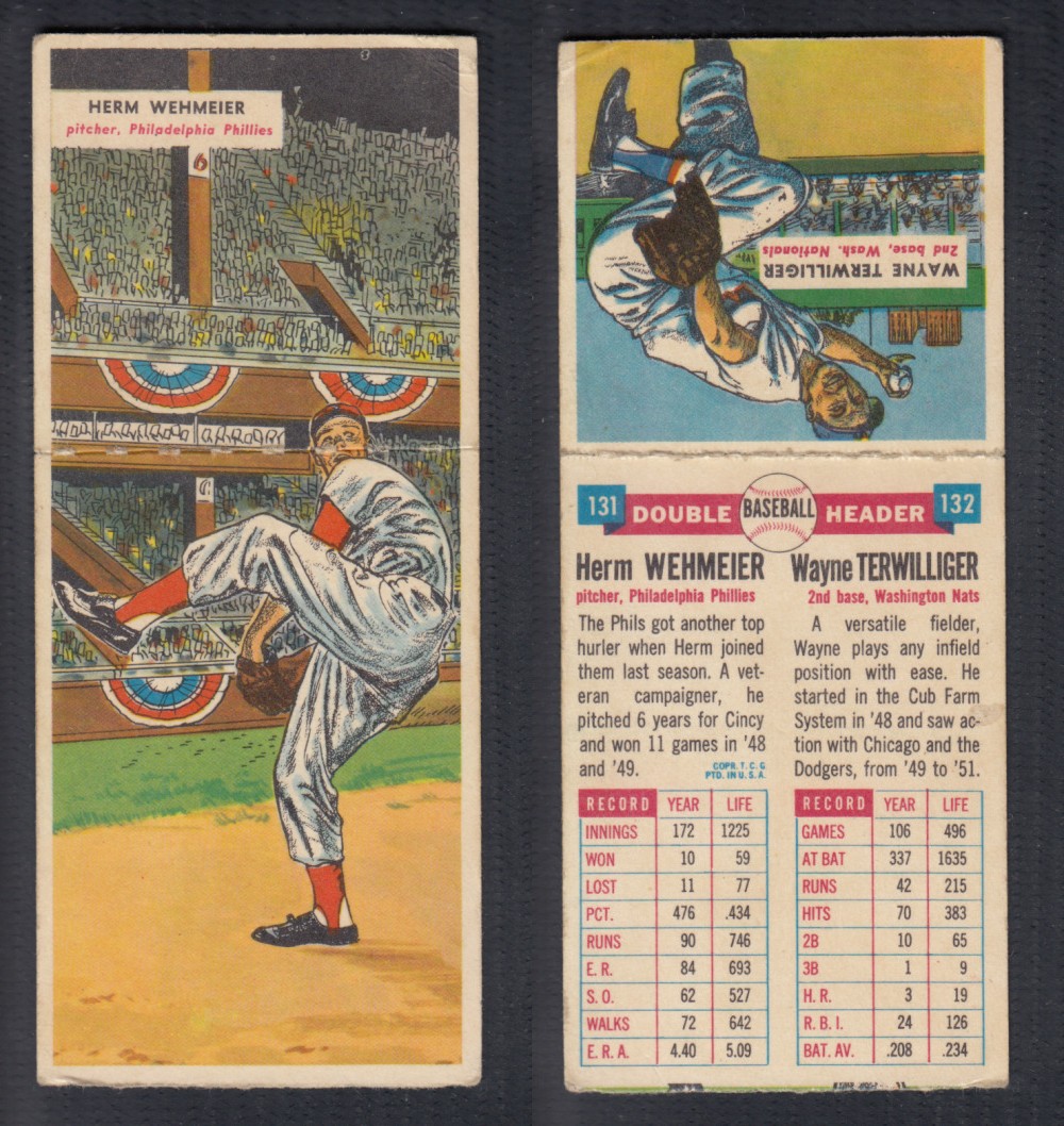 1955 TOPPS DOUBLEHEADERS BASEBALL CARD #131-132 WEHMEIER/TERWILLIGER photo 1955 TOPPS DOUBLEHEADERS BASEBALL CARD #131-132 WEHMEIER/TERWILLIGER photo