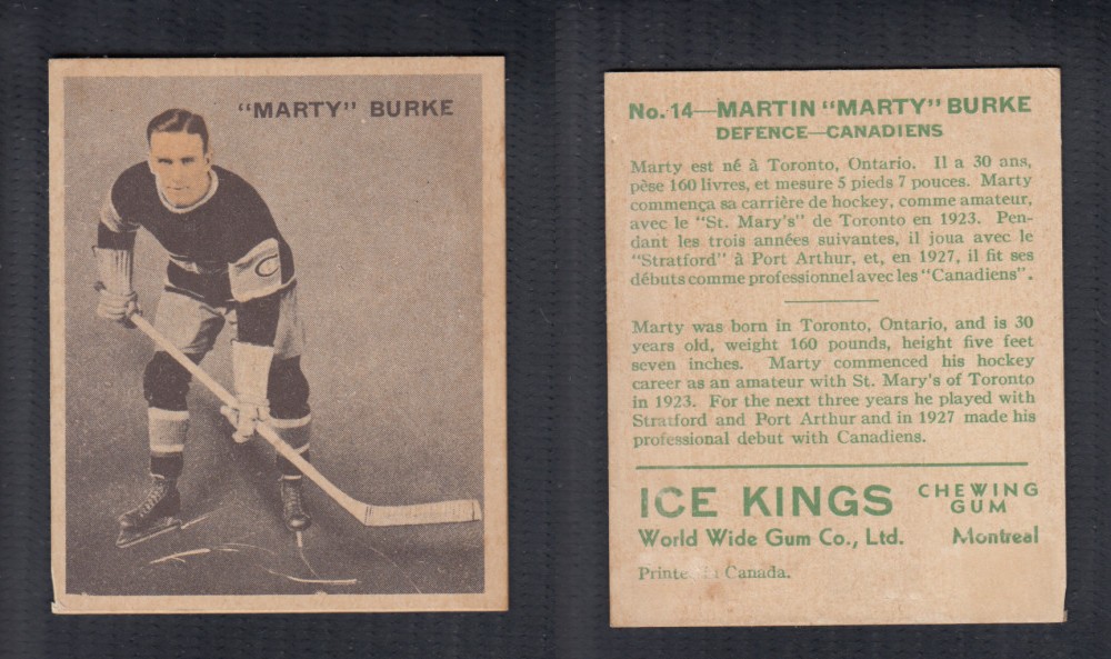 1933-34 ICE KINGS HOCKEY CARD #14 M. BURKE photo 1933-34 ICE KINGS HOCKEY CARD #14 M. BURKE photo