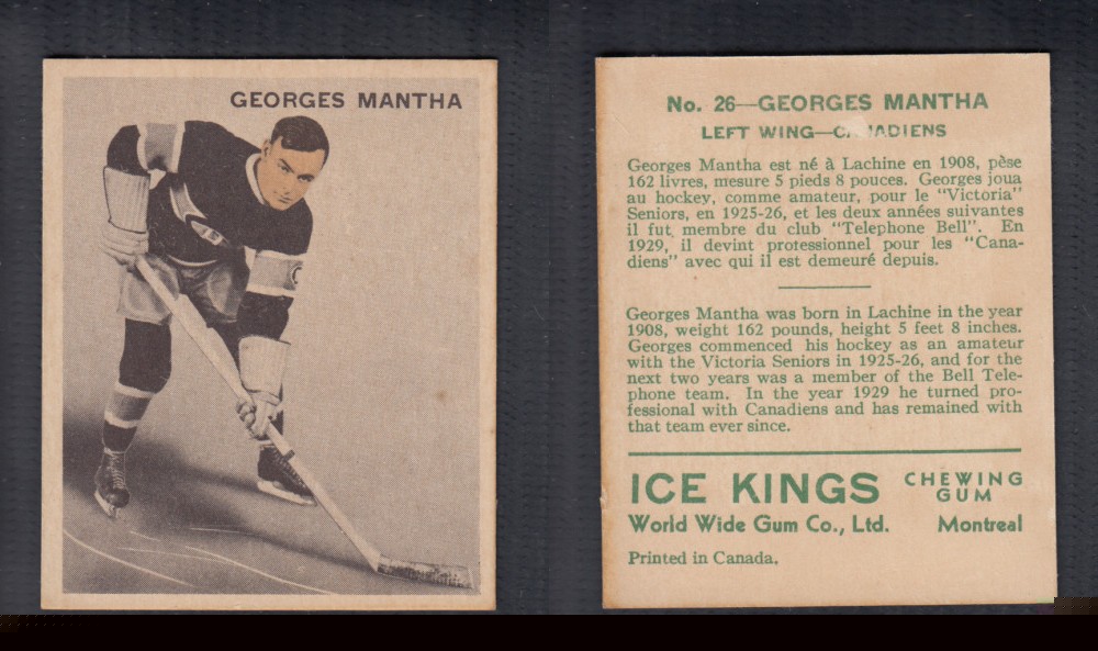 1933-34 ICE KINGS HOCKEY CARD #26 G. MANTHA photo