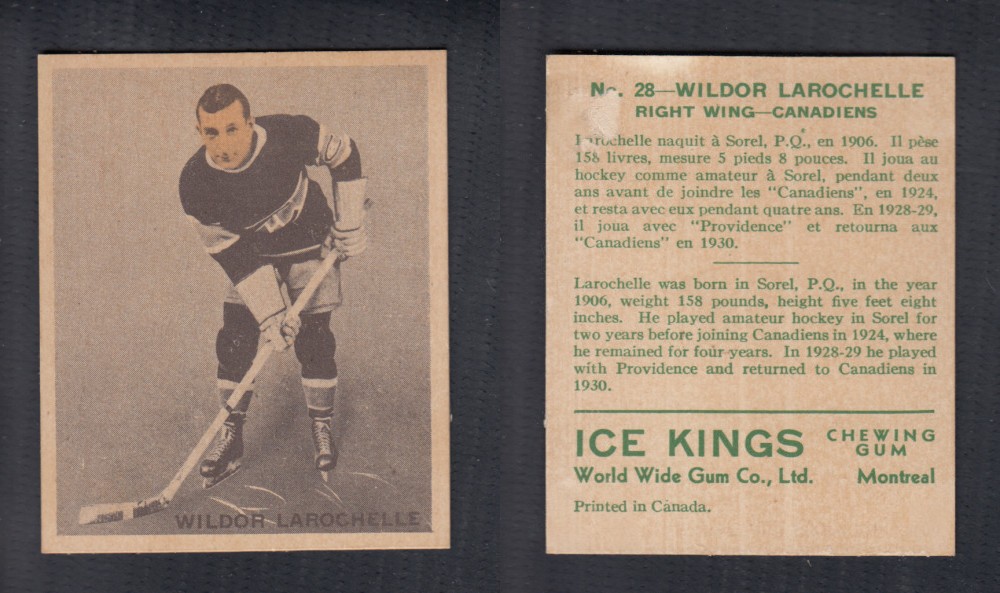 1933-34 ICE KINGS HOCKEY CARD #28 W. LAROCHELLE photo 1933-34 ICE KINGS HOCKEY CARD #28 W. LAROCHELLE photo