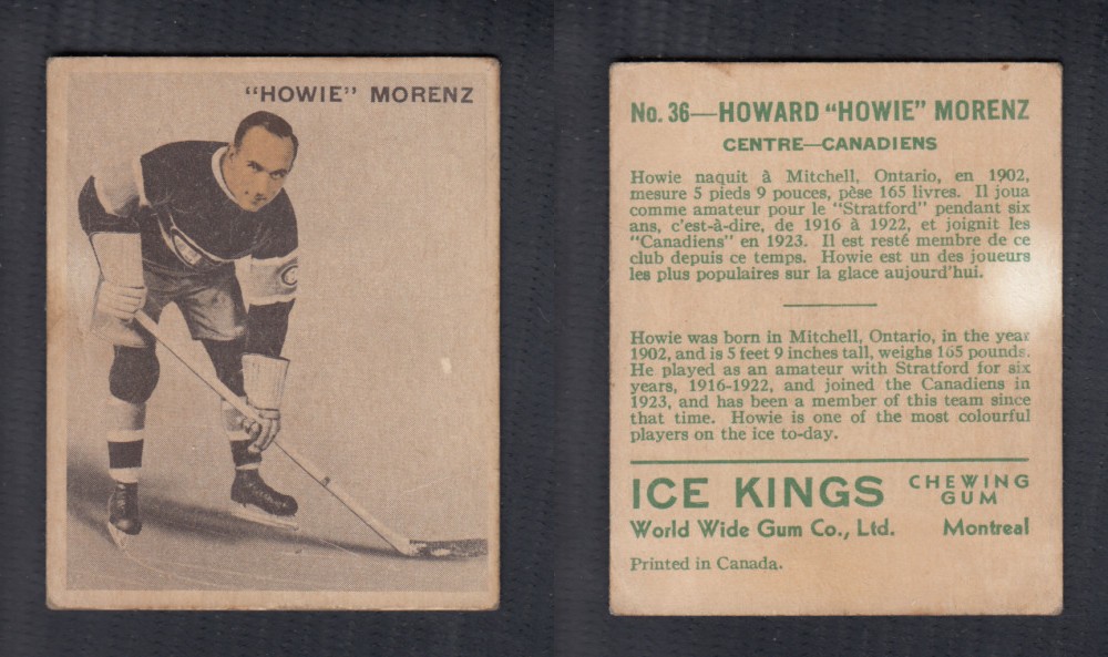 1933-34 ICE KINGS HOCKEY CARD #36 H. MORENZ photo 1933-34 ICE KINGS HOCKEY CARD #36 H. MORENZ photo