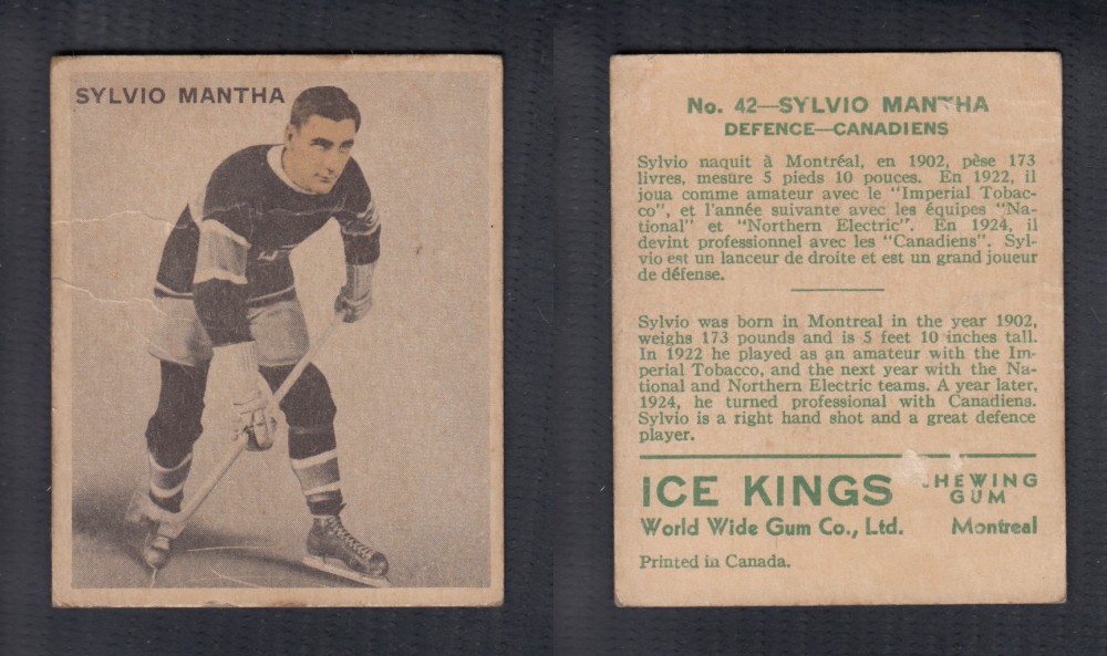 1933-34 ICE KINGS HOCKEY CARD #42 S. MANTHA photo 1933-34 ICE KINGS HOCKEY CARD #42 S. MANTHA photo