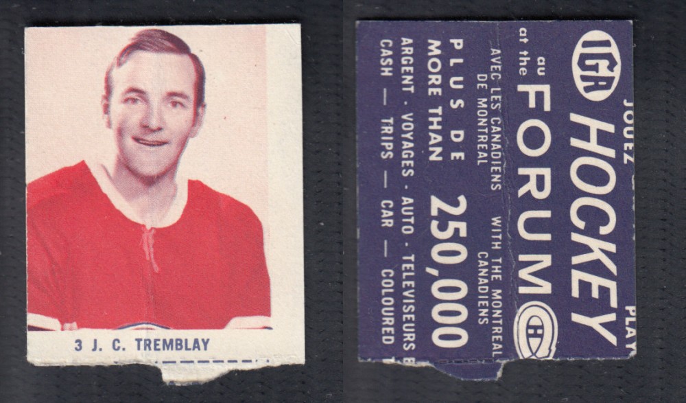 1967-68 IGA MONTREAL CANADIENS HOCKEY CARD #3 J.C. TREMBLAY photo 1967-68 IGA MONTREAL CANADIENS HOCKEY CARD #3 J.C. TREMBLAY photo
