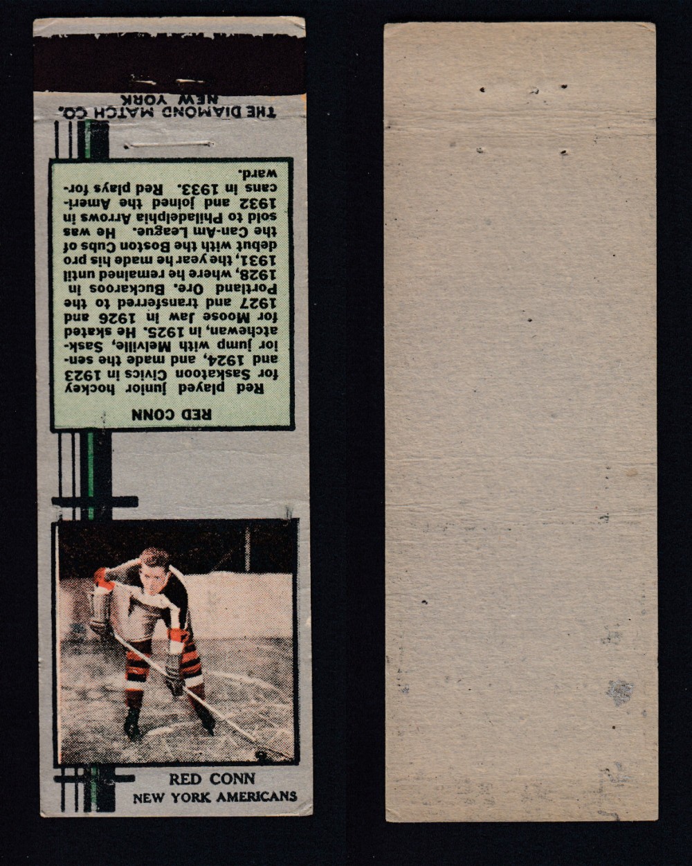 1933-34 DIAMOND MATCHBOOK HOCKEY CARD SILVER R. CONN photo 1933-34 DIAMOND MATCHBOOK HOCKEY CARD SILVER R. CONN photo