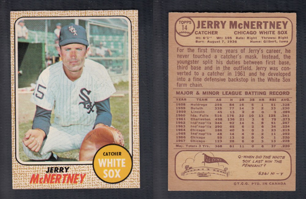 1968 O-PEE-CHEE BASEBALL CARD #14 J. MCNERTNEY photo 1968 O-PEE-CHEE BASEBALL CARD #14 J. MCNERTNEY photo